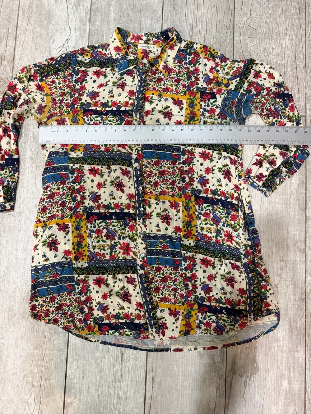 Natural Life Patchwork Floral Button-Down Tunic Shirt — Medium EUC - Picture 5 of 6